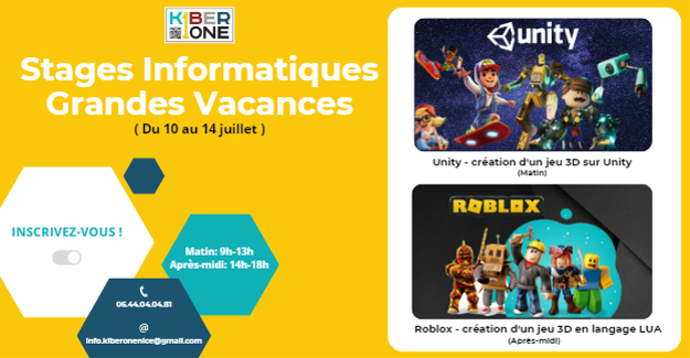 Stage KiberOne Nice : création de jeux 3D sur Unity et Roblox