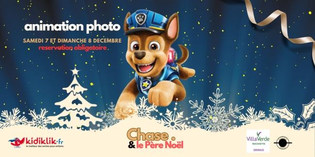 Shooting photo avec le Père-Noël et Chase de Pat Patrouille !